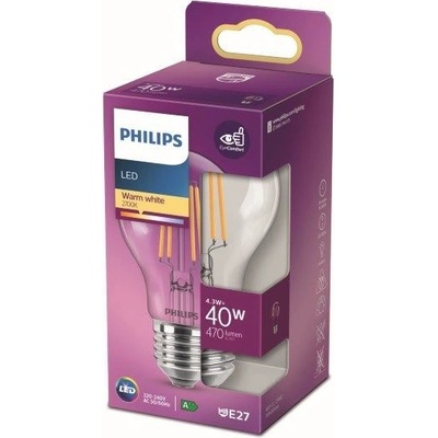 Philips LED žiarovka 1x4,3W E27 470lm 2700K teplá biela, číra, EyeComfort