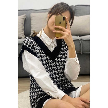 Madmext Дамски елек mg822 - Черно/Бял 290321 (290321_Черно)