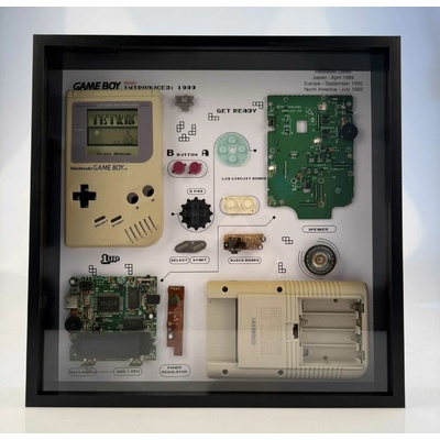 Nintendo Gameboy Original DMG 01, rámeček s rozebranou retro konzolí