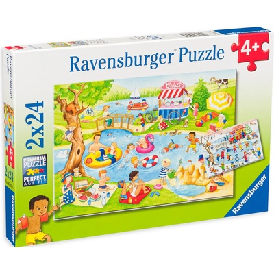Ravensburger Пъзел Ravensburger от 2 x 24 части - Забавление при езерото (05057)