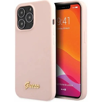 GUESS Кейс Guess GUHCP13XLSLMGLP за iPhone 13 Pro Max 6.7", светлорозов / светлорозов, твърд, Silicone Script Gold Logo (GUE002920-0)