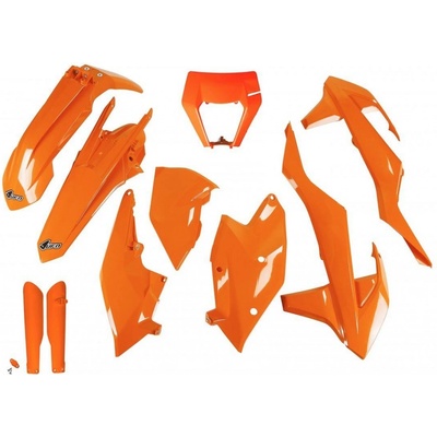 UFO kompletní sada plastů (FULL KIT) s kryty tlumičů KTM EXC/EXC-F TPI 17-19 s krytem světla barva oranžová (KT523E127)