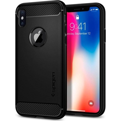 Spigen Rugged Armor Case - термополиуретанов кейс с най-висока степен на защита за iPhone XS, iPhone X (черен-мат)