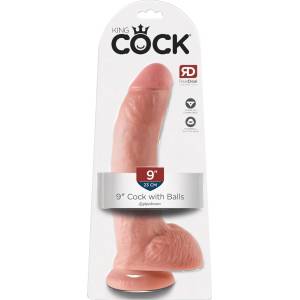 King Cock 9 - голям дилдо с тестиси и вендуза (23 см, телесен цвят)
