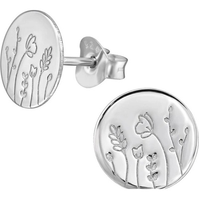All4Silver Stříbrné náušnice s gravírovanou květinou – motiv louky A4S474