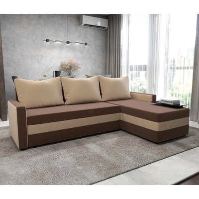 Pphu mirt - kima Тапициран универсален разтегателен ъглов диван тип l bristol кафяв/бежов (ki0008)