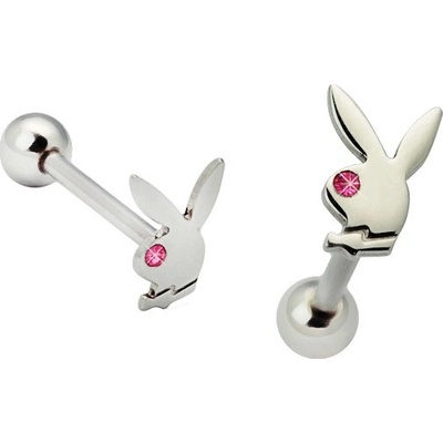 Šperky eshop piercing do jazyka z oceli zajíček s růžovým očičkem AA18.27