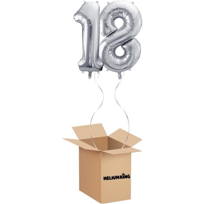 HeliumKing Balónový box Narodeninové číslo 18 strieborný 86 cm