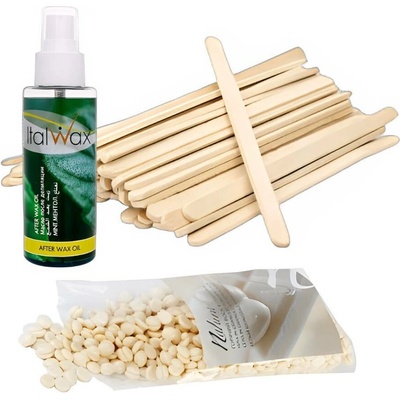 ITALWAX Depilační sada Filmový vosk White Chocolate 200 g + tenké špachtle 100 ks + olej po depilaci 100 ml
