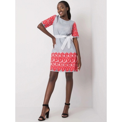 Ľanové vzorované šaty Martina LK-SK-506836-2.13P grey-red