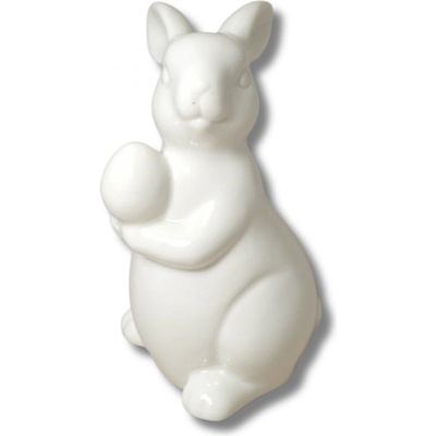 Dekorace Zajíc s vajíčkem glazovaný bílý 16cm