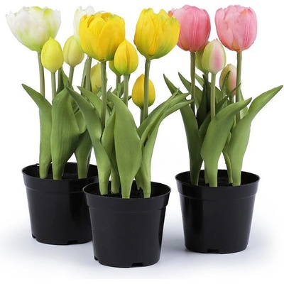 Umělé tulipány v květináči Varianta: 4 (21cm) žlutá, Balení: 1 ks