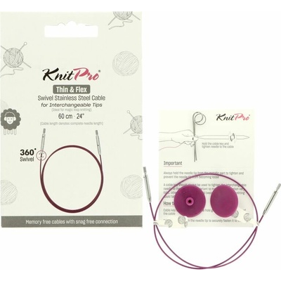Knitpro Thin & Flex otočné fialové lanká na ihlice 60cm