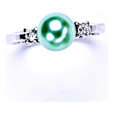 Čištín stříbrný s umělou perlou zelenou T 1207