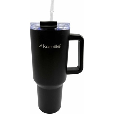 Kamille ocelový termohrnek s rukojetí a brčkem 1200 ml černý