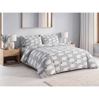 Textilomanie krep obliečky WHITE SHEEPS POLY sivé 2x70x90 200x220