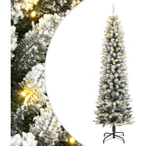 vidaXL Изкуствена коледна елха, 150 LED и флокиран сняг, 120 см (3315768)