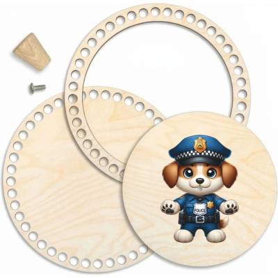 Woody Crafts Sada na košík 25 cm s prstencem a víkem - Policejní pes
