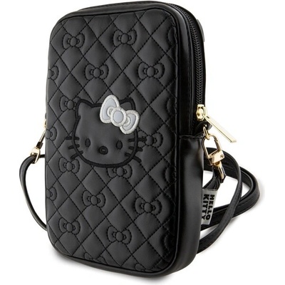 Hello Kitty PU Leather Quilted Pattern Kitty Head Logo Phone Bag, čierne