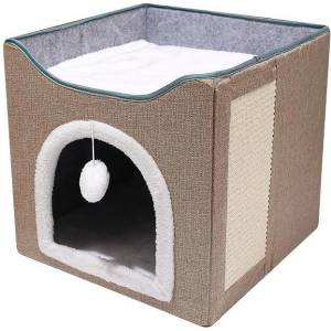  Къща за котки с тераса, бежова (4252-be)