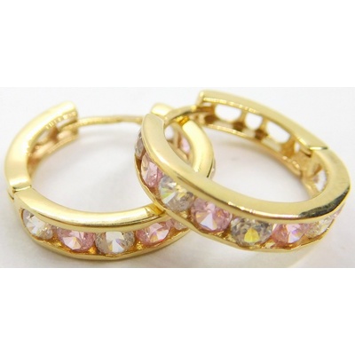 Klenoty Budín Dámské zlaté kruhové náušnice se zirkony a růženíny 585/1,67gr HK2129