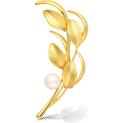 JwL Luxury Pearls Slušivá pozlátená brošňa s pravou perlou JL0843