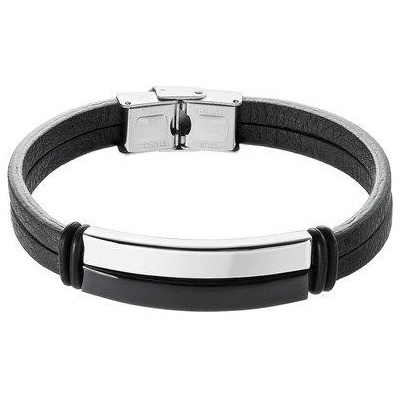 Pavona náramek pánský černá koženka s ocelovou ozdobou 43028.3 černý