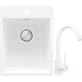 Бяла Гранитна мивка за кухня Рига 380х500 Смесител 5010