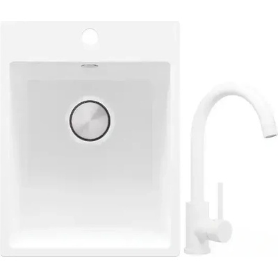 Бяла Гранитна мивка за кухня Рига 380х500 Смесител 5010
