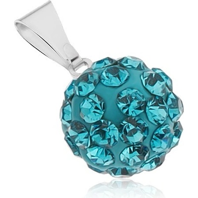 Šperky eshop Ocelový přívěsek Shamballa kulička se zirkony tyrkysové barvy 12 mm SP38.13