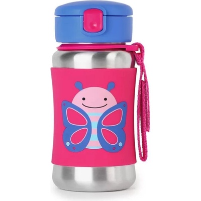 Skip Hop Nerezová láhev na vodu Zoo s brčkem 350 ml Motýl
