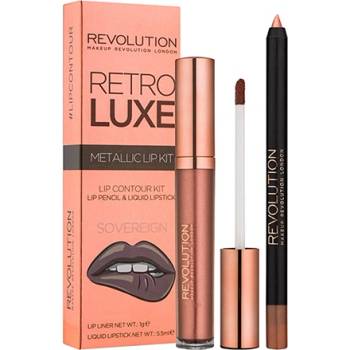 Makeup Revolution Retro Luxe Metallic Lip Kit комплект червило и молив за устни за жени 5.5 мл