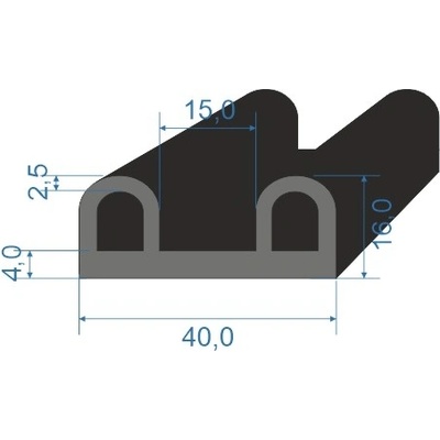 05355060 Pryžový profil tvaru "U", 40x19/15mm, 60°Sh, EPDM, -40°C/+100°C, černý – Zboží Mobilmania
