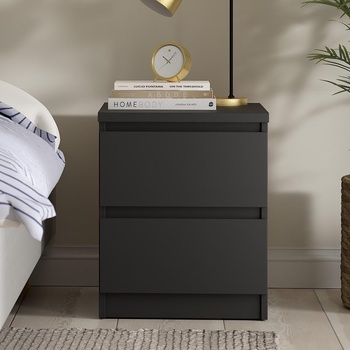 Нощно шкафче Naia с 2 чекмедже Черен мат