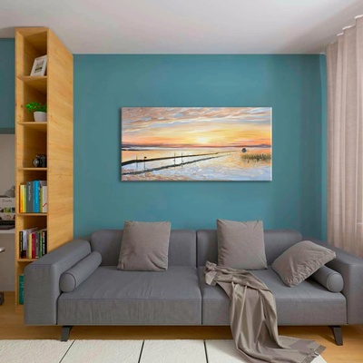 Obraz na plátně BAREVNÝ ZÁPAD SLUNCE NA POBŘEŽÍ - 60x30 cm