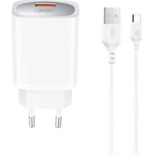 XO Зарядно устройство за електрическата мрежа XO CE19 USB гнездо 18W, бързо зарядно устройство PD + кабел Type-C, БЯЛ XO-CE19_C (XO-CE19_C)