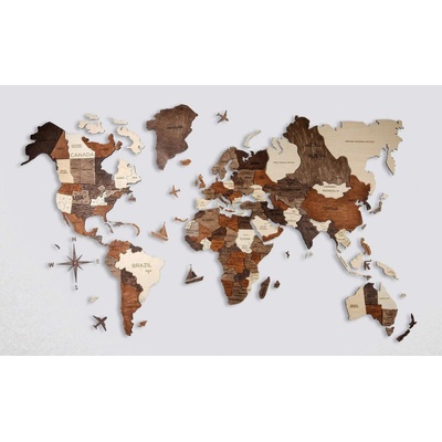 Mapa sveta na stenu - 3D drevená mapa 100 cm x 60 cm