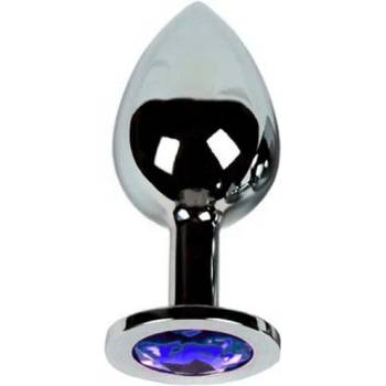 Sensual Метално дилдо Butt Plug "SILVER CRYSTAL DARK BLUE" 9 см. Размер-L