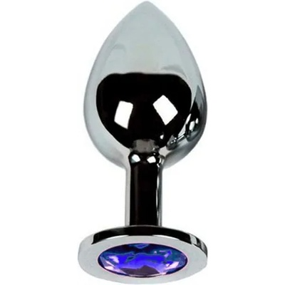 Sensual Метално дилдо Butt Plug "SILVER CRYSTAL DARK BLUE" 9 см. Размер-L