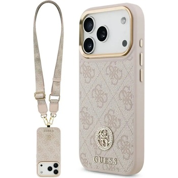 GUESS 4G Strass Logo & Big Strap Metal Buttons MagSafe Case за iPhone 17 Pro - Розов