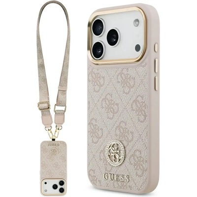 GUESS 4G Strass Logo & Big Strap Metal Buttons MagSafe Case за iPhone 17 Pro - Розов
