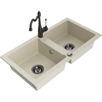 Mexen Mario гранитна мивка с 2 камери и кухненски смесител Carla, бежов - 6504-69-670700-70 (6504-69-670700-70)