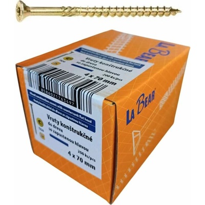 Konštrukčná skrutka TORX 4x70 mm – žltý zinok, 200 ks
