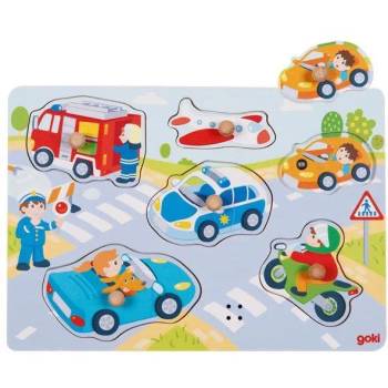 Goki - Puzzle Puzzle Drevená vkládačka so zvukmi - Dopravné prostriedky - 1 - 39 piese