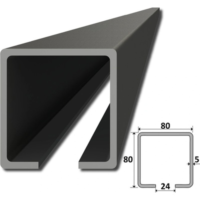 C profil 80 x 80 x 5 x 4000 mm, černý Fe
