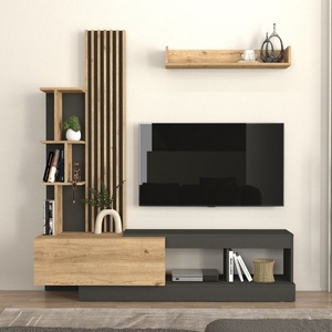 TopMebel Меламинов ТВ шкаф Vermont TopMebel в антрацит - цвят се ет дъб 180x40x193.8cm