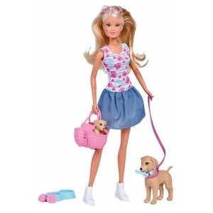 Simba Toys Steffi doll on a walk with Simba dogs