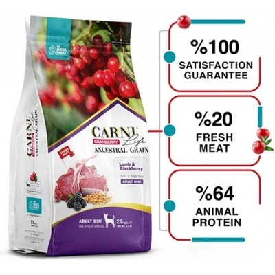 Carni Life Cranberry ADULT Hyper Premium MINI - храна за пораснали Кучета от дребни породи с АГНЕ И КЪПИНИ - 7 кг, Турция