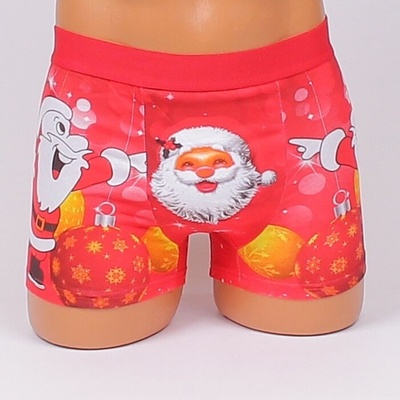 Мъжки боксер в червен цвят с коледни играчки и весел Дядо Коледа