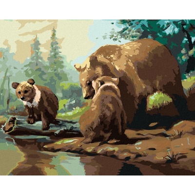 zuty Malování Podle Čísel Medvěd S Medvíďaty U Řeky D. Rusty Rust 40 x 50 Cm Plátno Rám